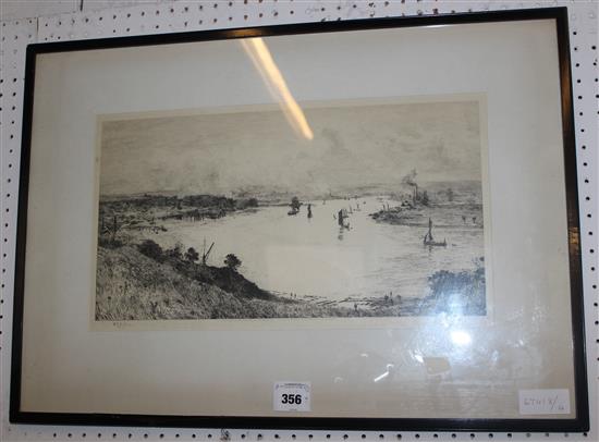 After W L Wyllie, Upnor on the Medway, pub L H Lefevre, 1903, signed in pencil, blind stamp